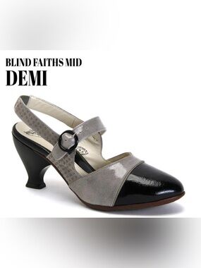 Fluevog VINTAGE Blind Faith Mid Demi gray/black slingback heel -10 (fits 9.5)